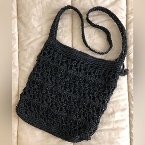 NWOT Black Beaded Crochet Crossbody Bag